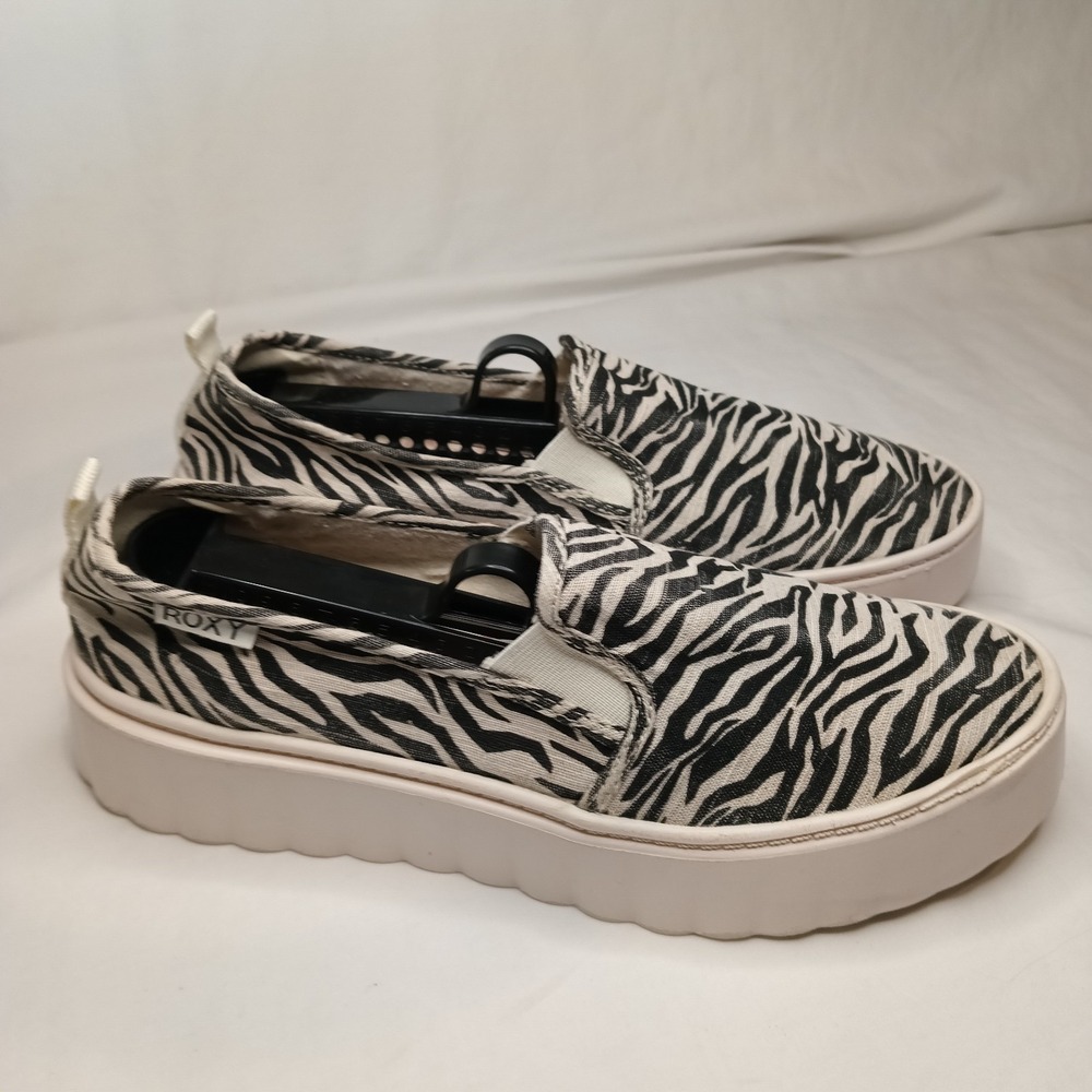 Roxy Black and White Zebra Slip-On Platform Fashion Sneakers